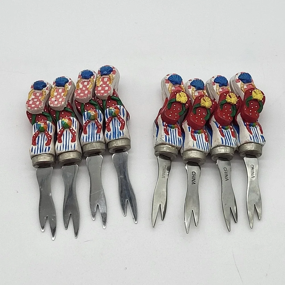 Appetizer Forks Novelty Flip Flop Seashell Summer Colorful Cocktail Set Of 8